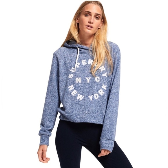 Superdry  Hoodie Super Soft Sweater With Appliqué Logo Blue Small - Picture 1 of 7